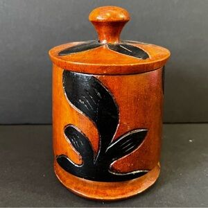 Vintage Wooden Hand Carved Decorated Lidded Trinket Box / Coaster Holder Haiti